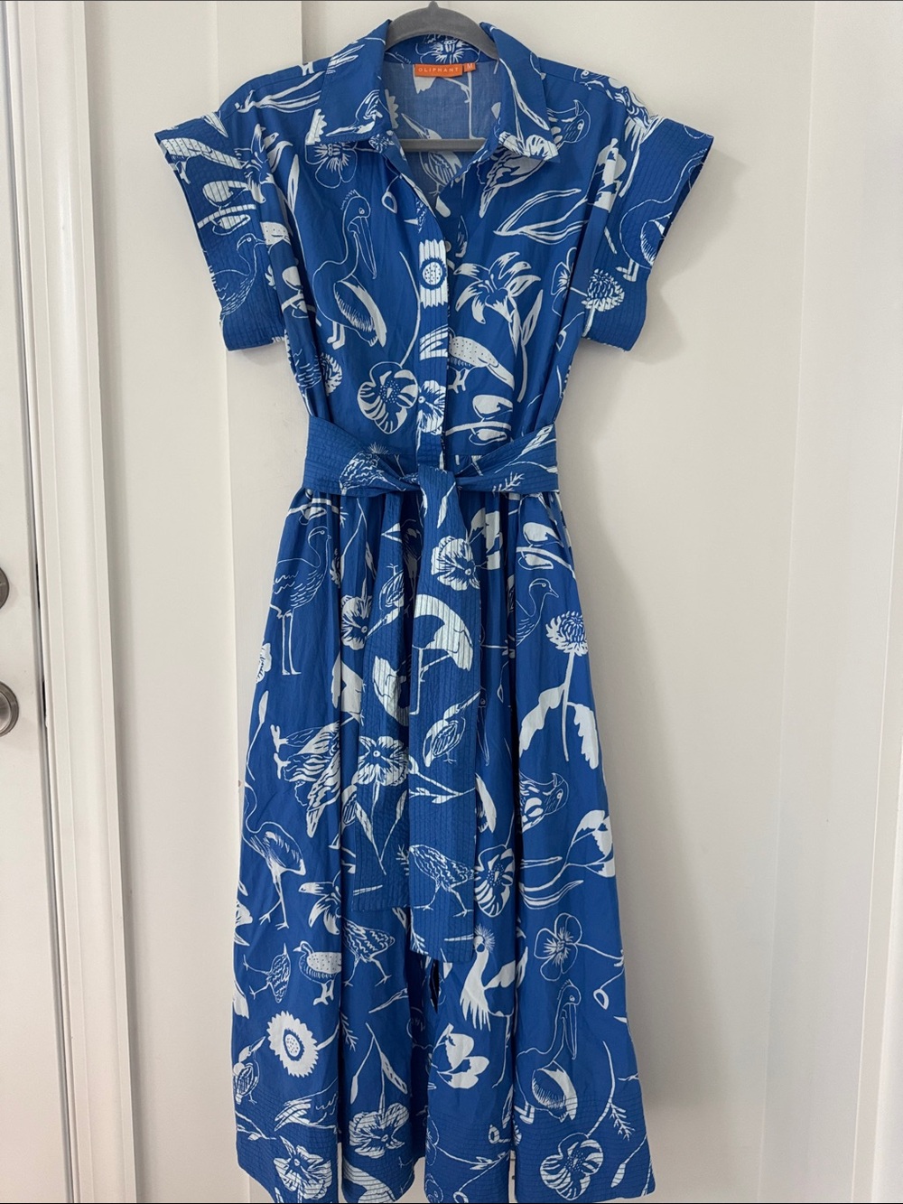 Oliphant Blue Audubon Belted Shirt Dress M - Picture 2 of 12